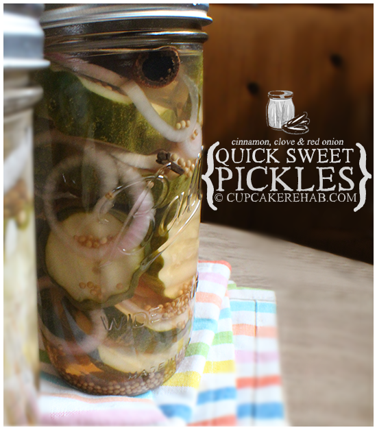 Quick sweet pickles made with cinnamon, clove & red onion.