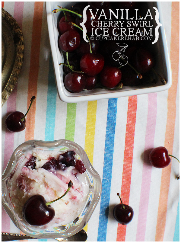 Vanilla cherry swirl ice cream made with fresh cherries.