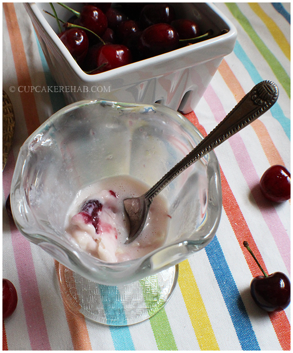 Decadent & delicious vanilla cherry swirl ice cream.