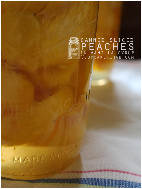Canned sliced peaches in vanilla bean syrup.