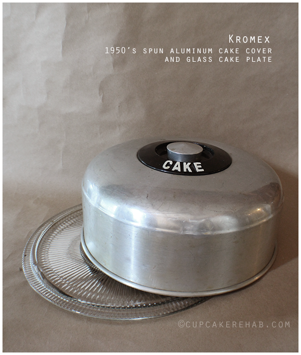 Kromex 1950's spun aluminum cake cover & glass plate.