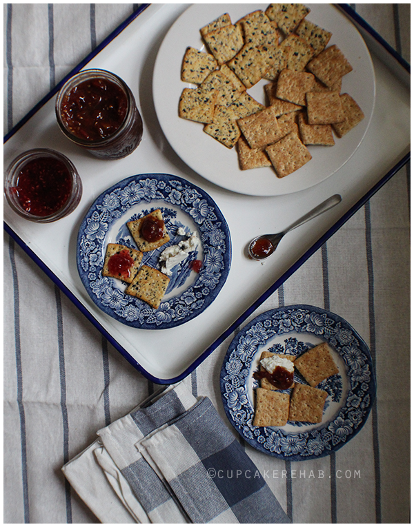 Milton's Craft Baker's organic crackers with tomato jam & raspberry jalapeno cilantro jam!