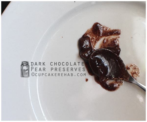 Dark chocolate pear preserves.