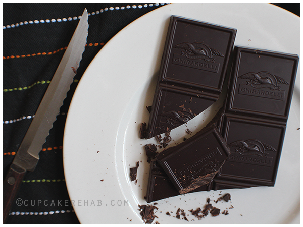 Ghirardelli 100% dark cacao for dark chocolate pear preserves.