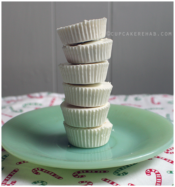 Peanut butter & dark chocolate filled white chocolate candy cups!