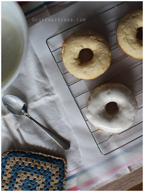 Brown butter donuts with vanilla bean glaze. They're baked, so they're good for you. Right?