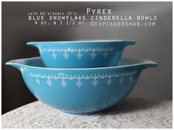 1960's/1970's blue snowflake Pyrex Cinderella bowls.