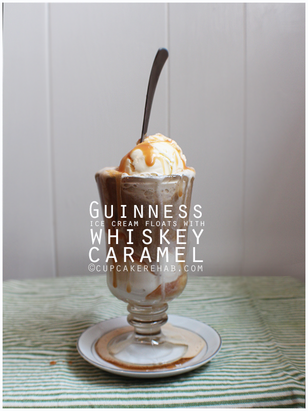Guinness ice cream floats with vanilla ice cream & whiskey caramel.
