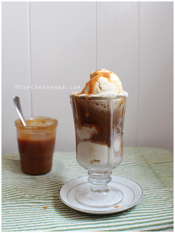 Guinness floats: Guinness poured over vanilla ice cream topped with whiskey caramel.