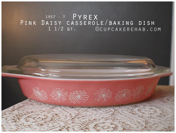 Vintage Pink Daisy Pyrex casserole.