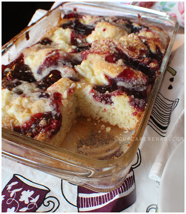 Delicious coffee cake with cherries & a cream cheese surprise spun through it.