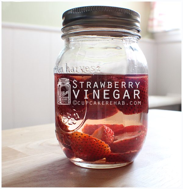Homemade strawberry-infused vinegar.