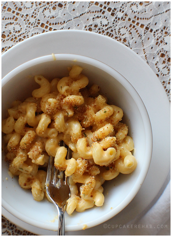 Quick and easy stovetop three cheese macaroni.