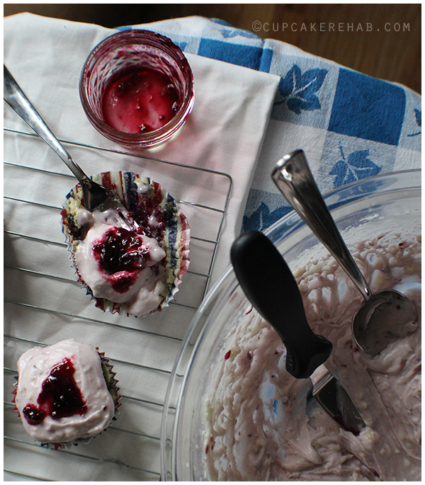 Triple berry vegan cupcakes with vegan cream cheese frosting.