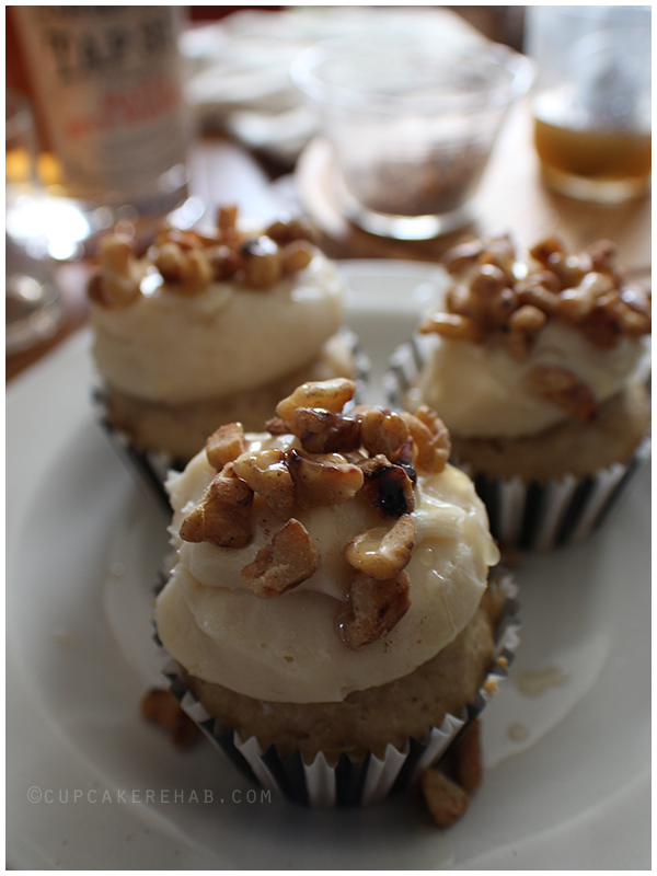 Toasted walnut maple cupcakes! With a maple rye whiskey butter glaze!