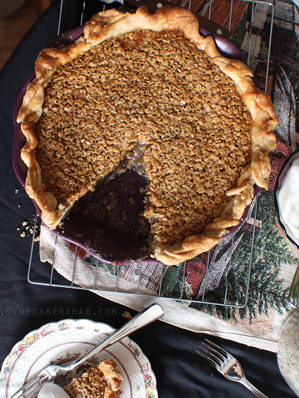 Black bottom oatmeal pie (from the Four and Twenty Blackbirds recipe).