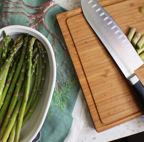 Roasted asparagus with brown butter balsamic vinegar sauce.