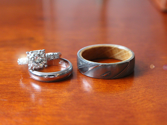 My rings (vintage/handmade) and Jay's wedding band (made by WedgewoodRings on Etsy) | New York City Hall wedding #bridesinblack #offbeatbrides #nycbrides #uniqueweddingbands