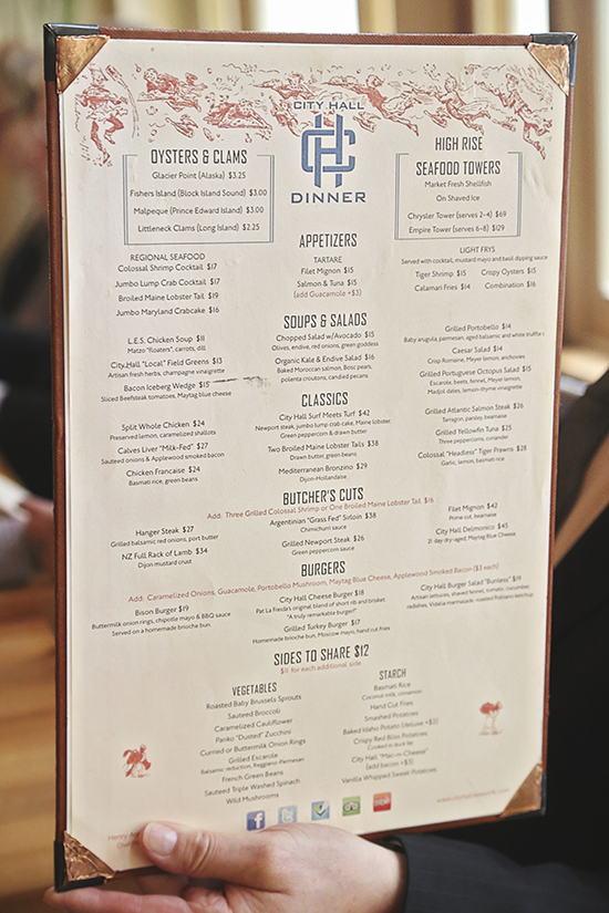 City Hall Restaurant menu | A New York City Hall wedding (Photo by Janai McNeil of Pixel Perfect Photography)