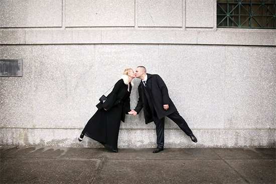 Kiss! | New York City Hall wedding (Photo by Janai McNeil of Pixel Perfect Photography) #bridesinblack #offbeatbrides #nycbrides