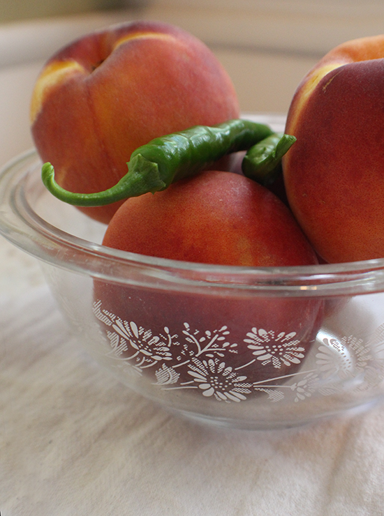 Peaches and "Ring of Fire" peppers.
