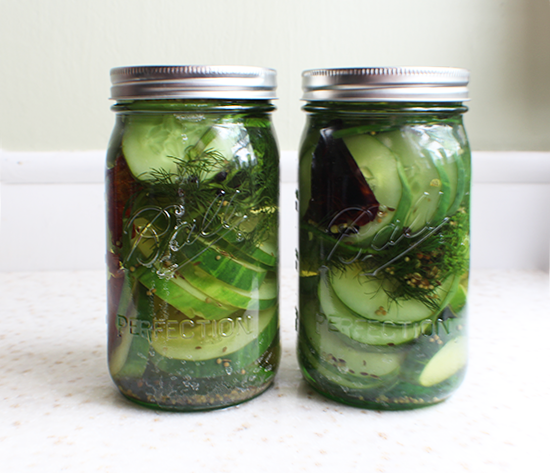 Whiskey pickles in green "Perfection" limited edition Ball jars.