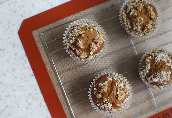 Pumpkin streusel muffins with cream cheese icing.