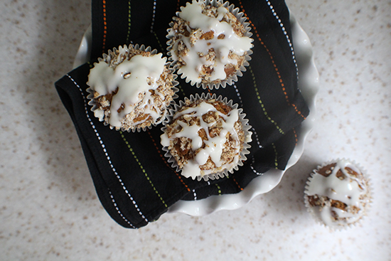 Pumpkin streusel muffins with cream cheese icing.