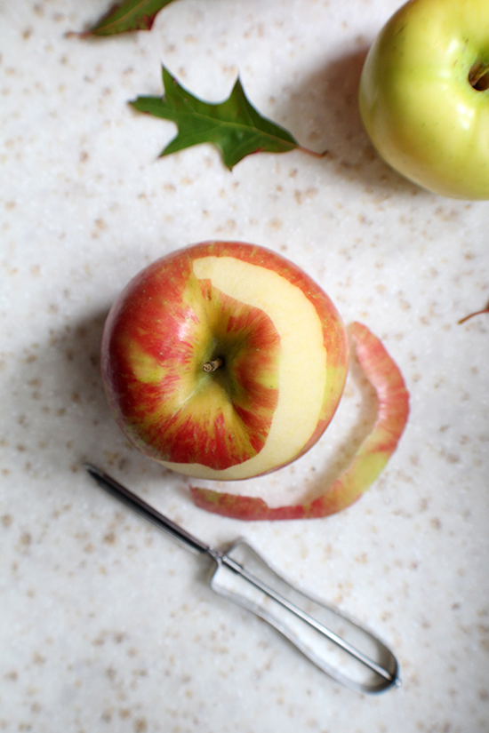 Peeling apples for apple-cranberry pie.