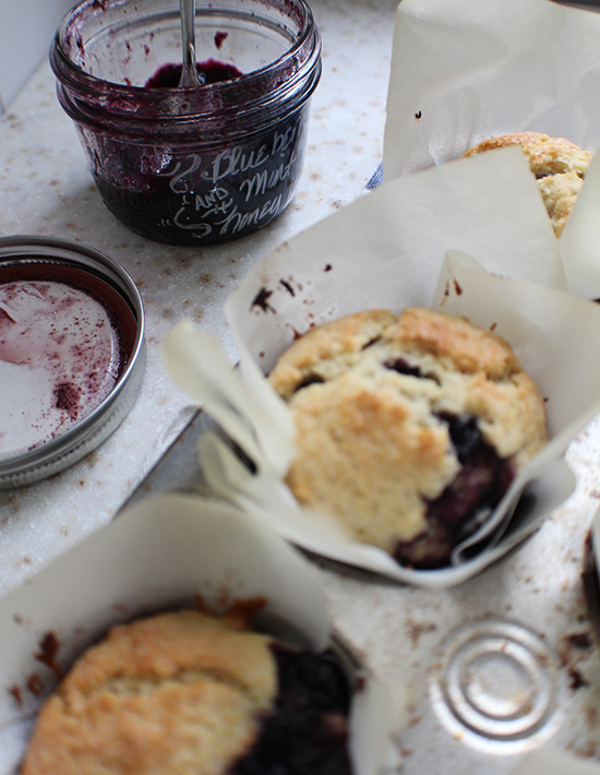 Blueberry honey & mint jam muffins, using the best muffin base EVER.