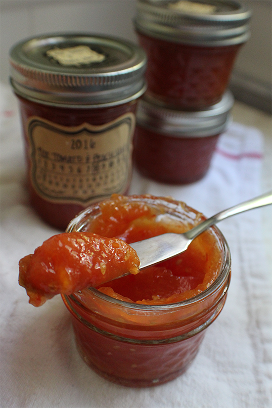 Hot tomato peach jam.