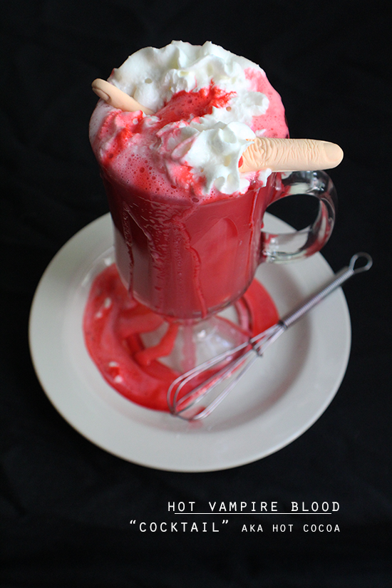 Hot Vampire blood cocktail... aka HOT CHOCOLATE. PERFECT FOR HALLOWEEN!